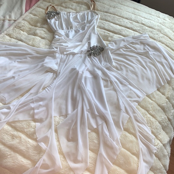 White spandex BALLET DANCE romper sheer shark bite hankie hem fairy costume S - Picture 5 of 17